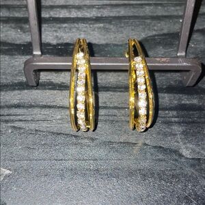 NWT Elegant Gold and Silver Hoop Earrings with Rhinestone Studs
